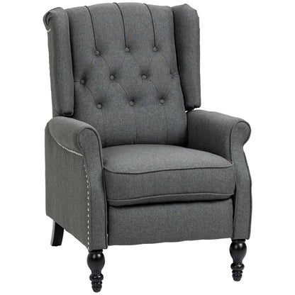Manual Reclining Chair with Button Tufted Backrest, Dark Grey