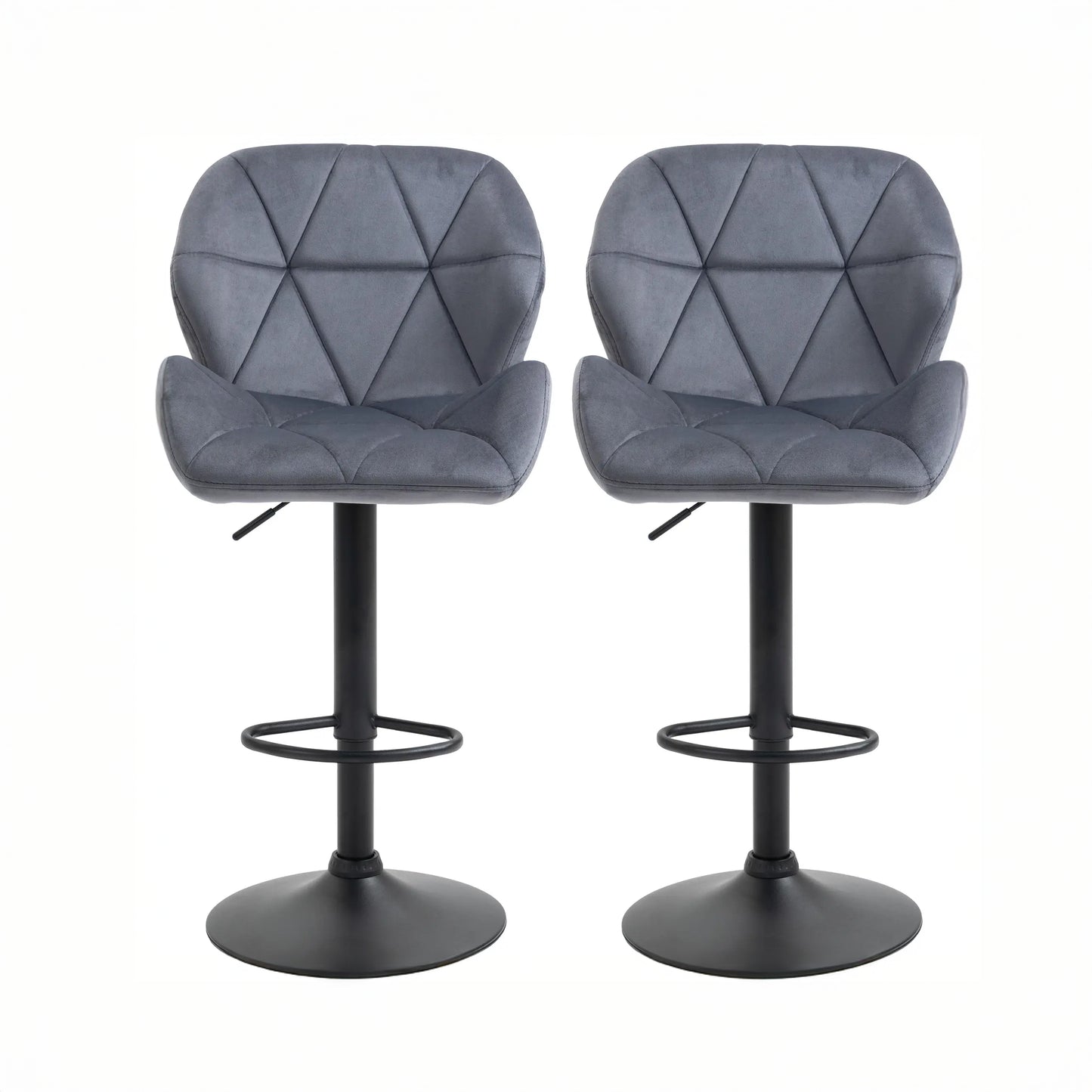 Velvet-Touch Adjustable Height Bar Stools with Diamond Tufting, Gray (Set of 2)