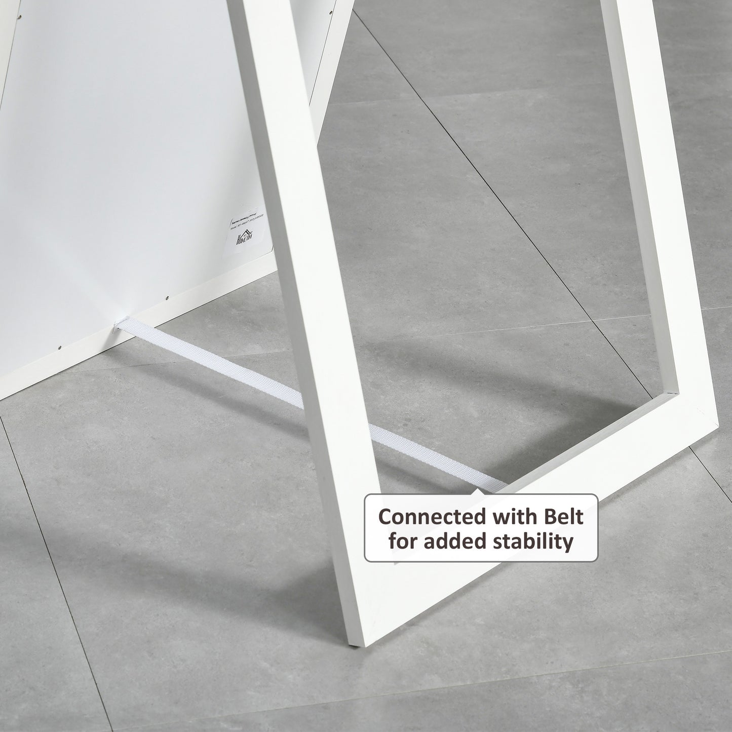 Full Length Rectangular Mirror with White Frame, 58" x 20", Floor Standing Design