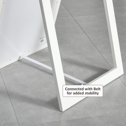 Full Length Rectangular Mirror with White Frame, 58" x 20", Floor Standing Design