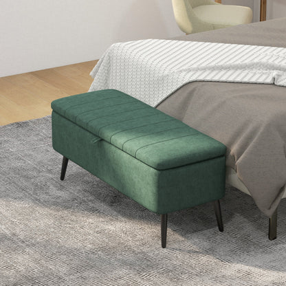 40" Linen Storage Ottoman Bench with Steel Legs, Dark Green