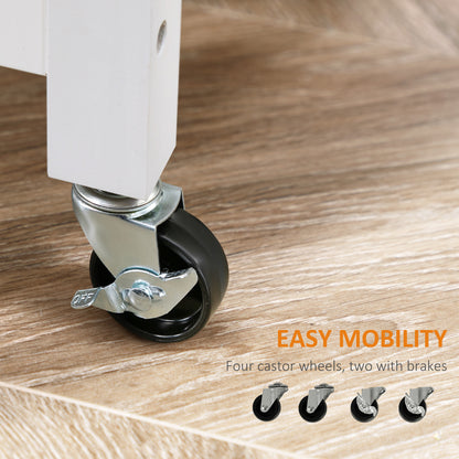 Rolling Kitchen Trolley with Stainless Steel Top and Drawer, White