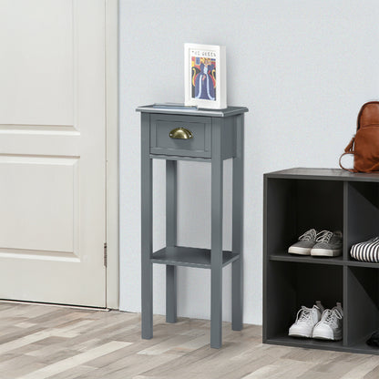 Narrow Tall Side Tables with Drawer and Shelf, Gray (Set of 2)