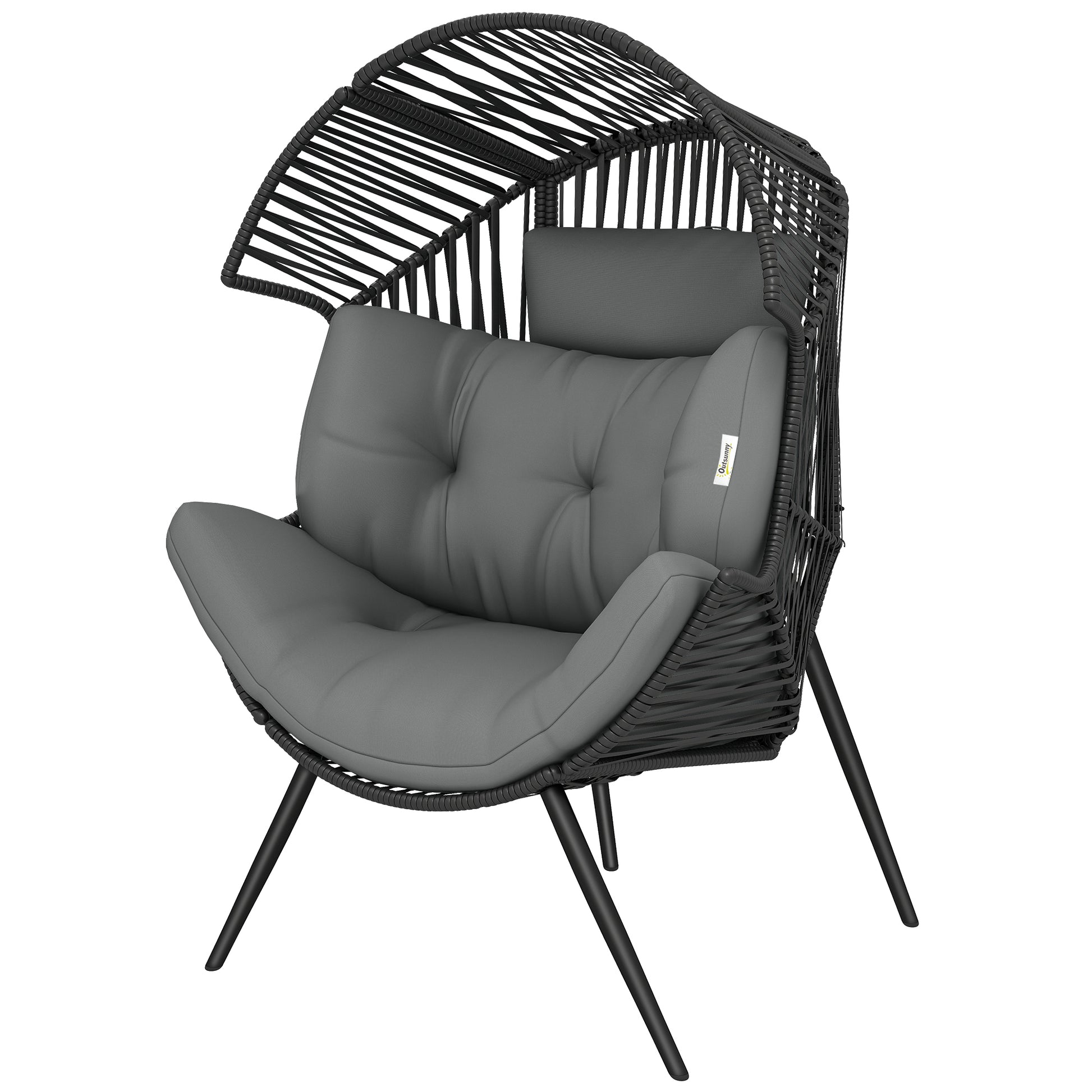 Grey Wicker Indoor-Outdoor Egg Chair with Cushion