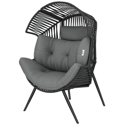 Grey Wicker Indoor-Outdoor Egg Chair with Cushion