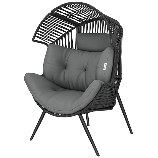 Grey Wicker Indoor-Outdoor Egg Chair with Cushion