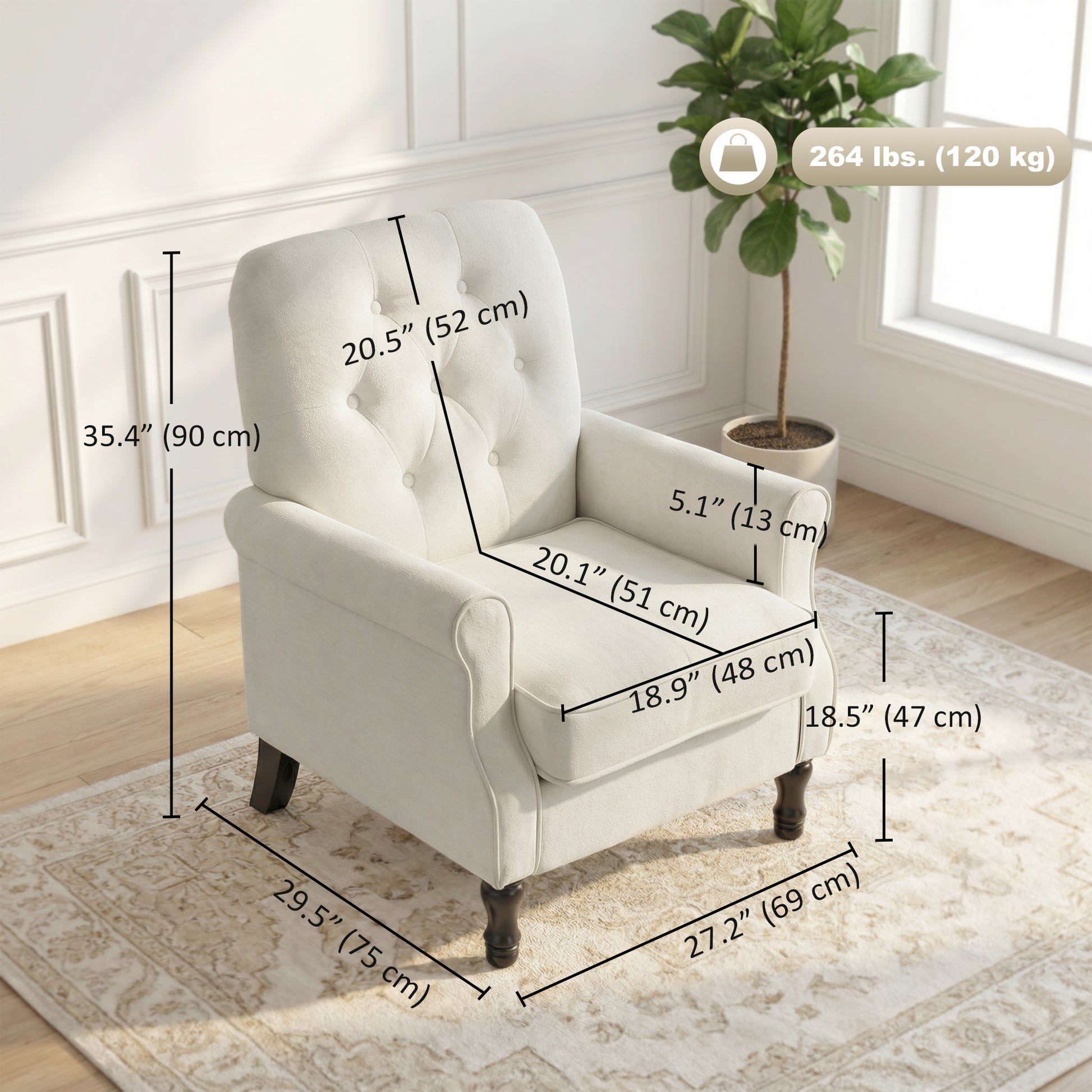 Upholstered Accent Chair with Pillow, Cream White