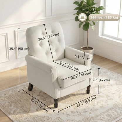 Upholstered Accent Chair with Pillow, Cream White
