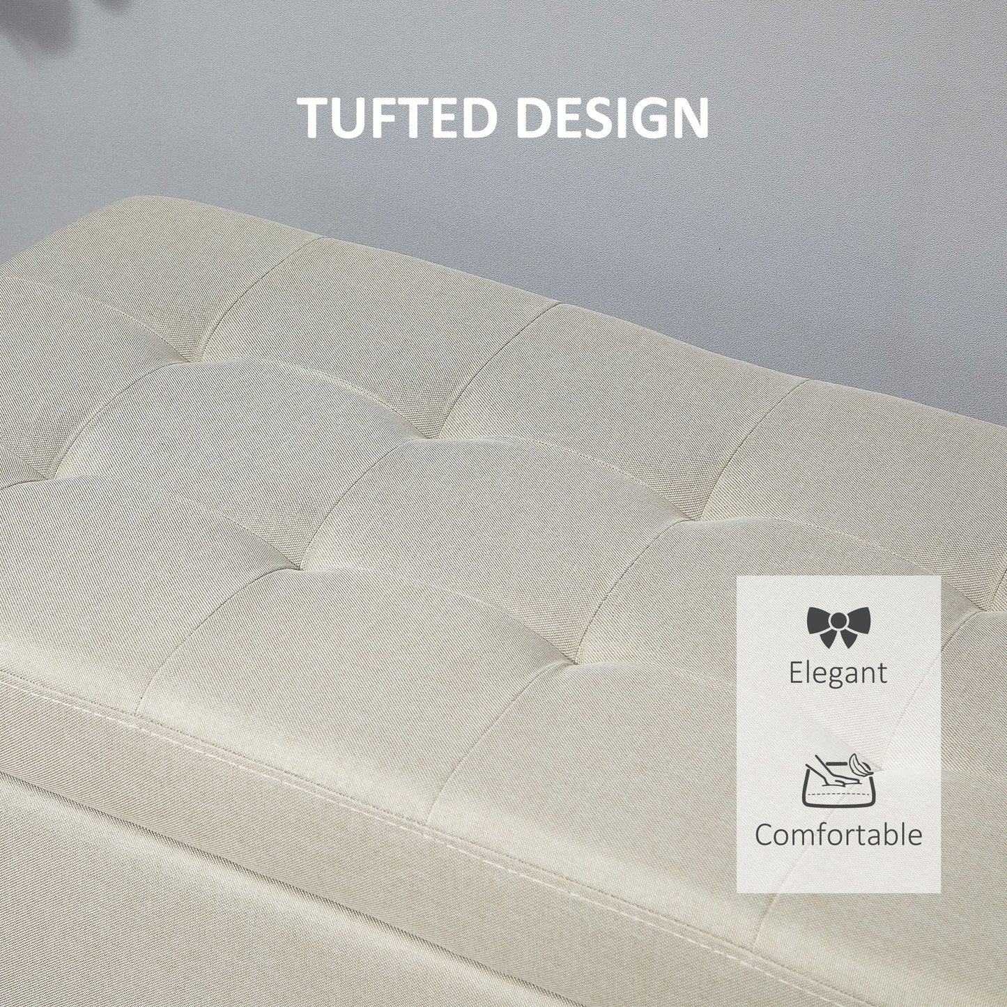 Rectangular Tufted Storage Bench with Wood Feet, Beige