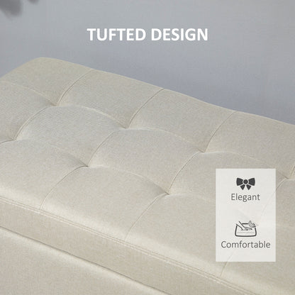 Rectangular Tufted Storage Bench with Wood Feet, Beige