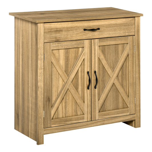 Farmhouse Sideboard Buffet with Barn Doors, Distressed Brown