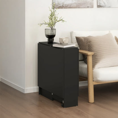 Extendable Dining Table with Storage Shelves and Rolling Wheels - Black