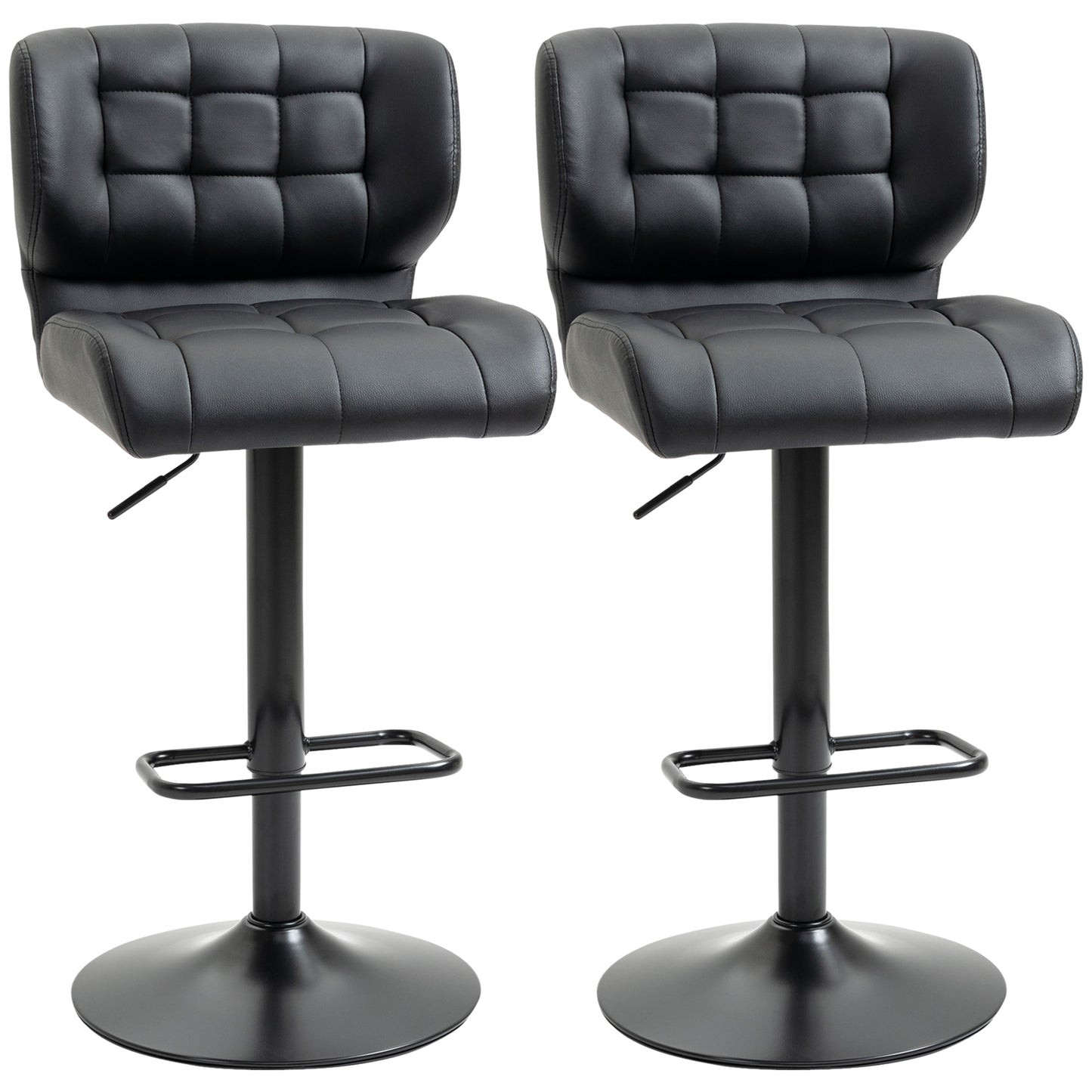 Adjustable Height Swivel Bar Stools with Tufted PU Leather, Black (Set of 2)