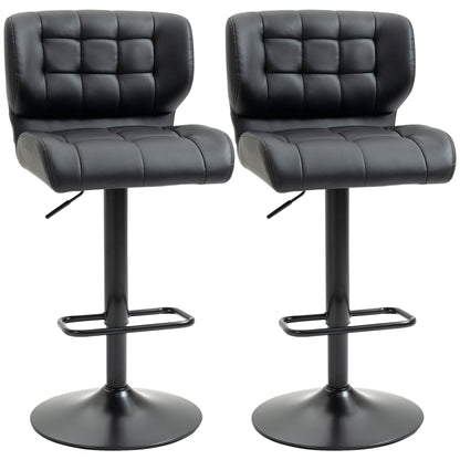 Adjustable Height Swivel Bar Stools with Tufted PU Leather, Black (Set of 2)