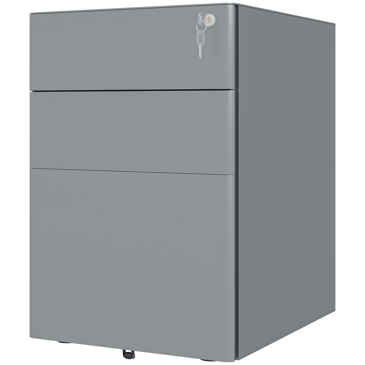 3-Drawer Steel Filing Cabinet with Wheels and Security Lock - Grey
