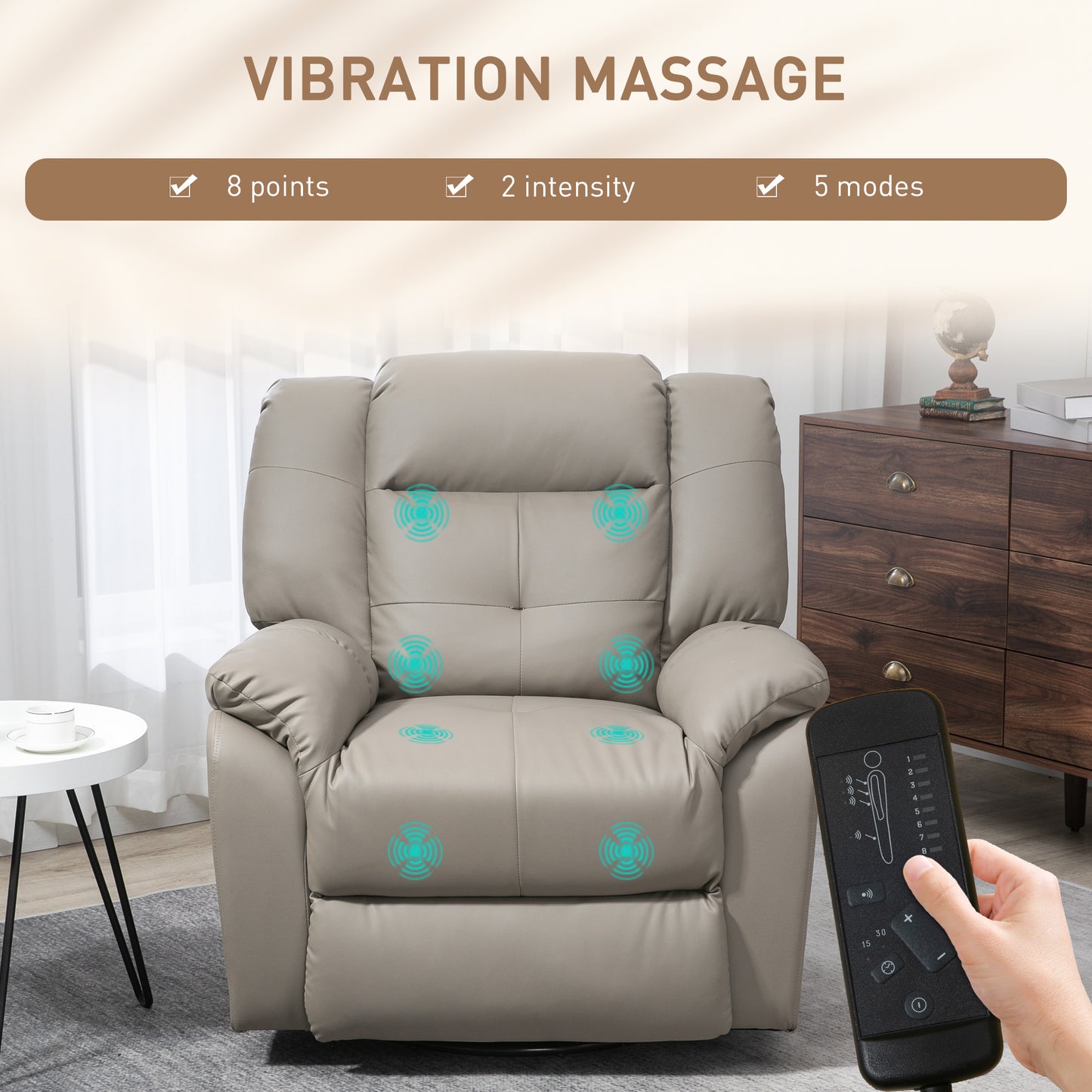 Luxury Massage Recliner Chair with 8 Vibration Points, Grey