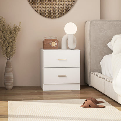 Modern Bedside Table with 2 Storage Drawers, White