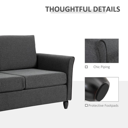 55" Upholstered Double Sofa with Wood Legs, Dark Grey