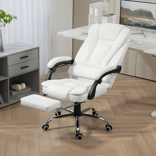 High Back Executive Office Chair with Retractable Footrest, White