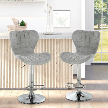 Adjustable Swivel Counter Stools with Linen Fabric, Gray (Set of 2)