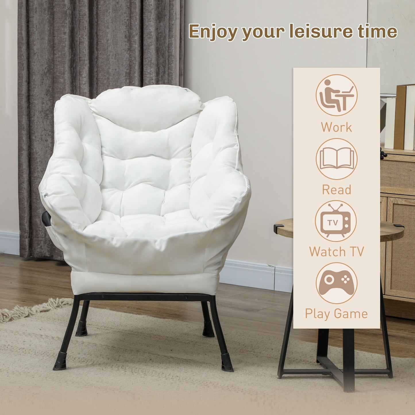 Modern Accent Chair with Storage Pockets - Cream White