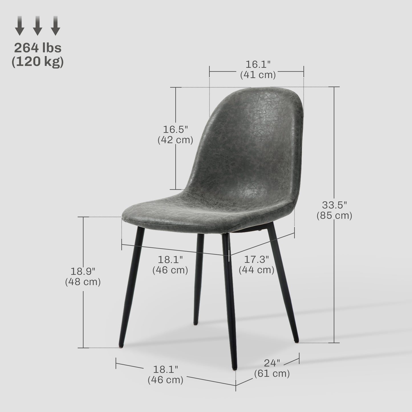 Retro PU Leather Upholstered Dining Chairs, Dark Grey (Set of 4)