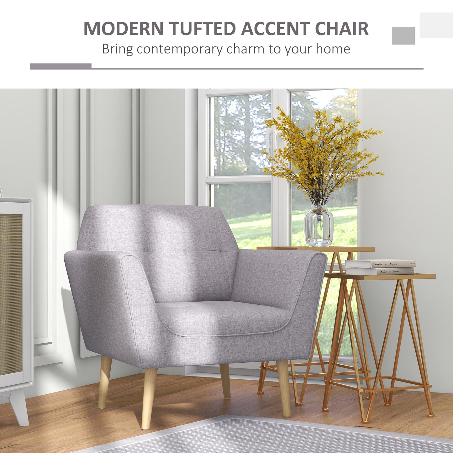 Upholstered Armchair, Modern Accent Chair with Tufted Pattern, Gray