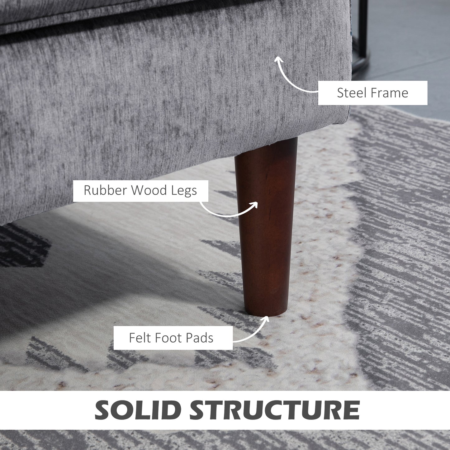 Tufted L-Shaped Corner Sofa with Right Chaise Lounge, Grey