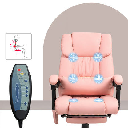 6-Point Massage Office Chair with Adjustable Height and Retractable Footrest, Pink