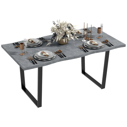 63" Industrial Dining Table with Wave Edge and Steel Legs - Cement Gray