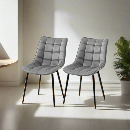 Velvet-Touch Upholstered Lounge Chairs with Metal Legs, Grey (Set of 2)