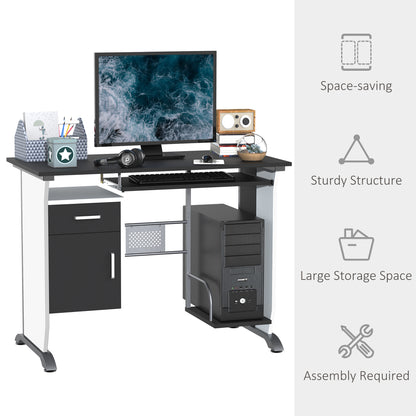 Computer Desk with Keyboard Tray and CPU Stand, Black and White