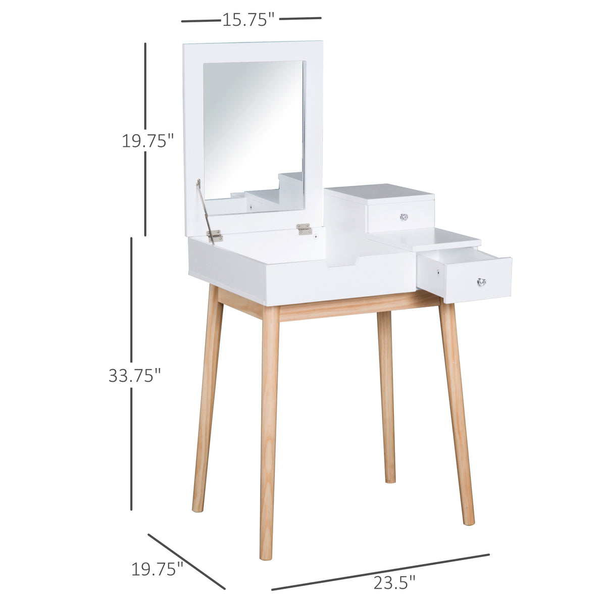 Makeup Vanity Table with Flip-Up Mirror and 2 Drawers, White