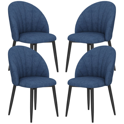 Upholstered Dining Chairs with Shell Backrest and Metal Legs, Blue (Set of 4)