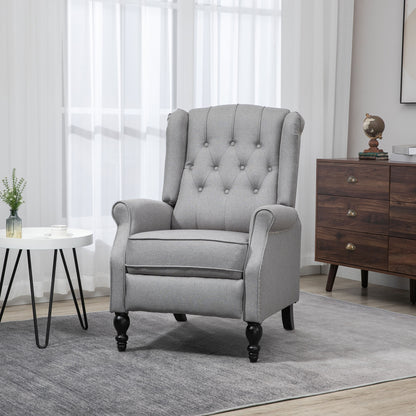 Manual Reclining Chair with Button Tufted Backrest, Light Grey