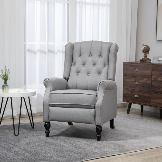 Manual Reclining Chair with Button Tufted Backrest, Light Grey