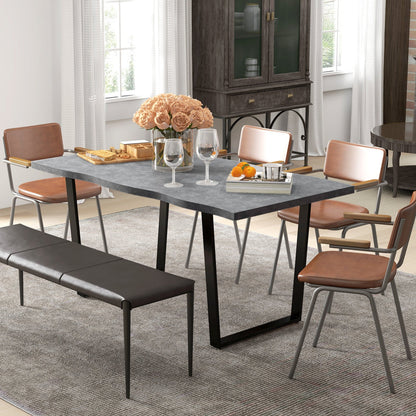 63" Industrial Dining Table with Wave Edge and Steel Legs - Cement Gray