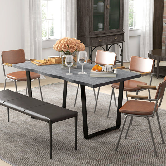 63" Industrial Dining Table with Wave Edge and Steel Legs - Cement Gray