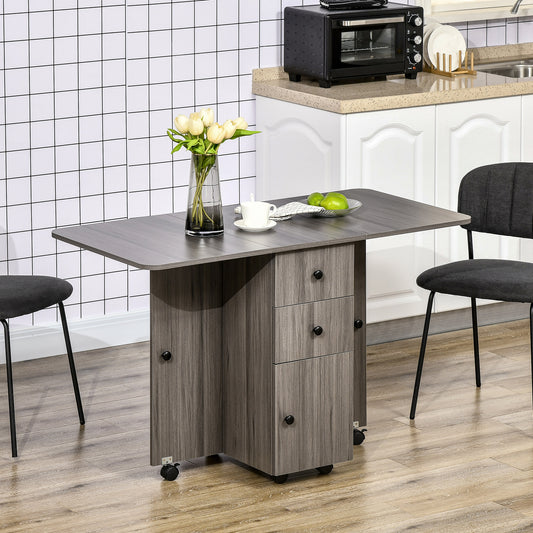 Rolling Dining Table with Storage Drawers and Cabinet - Gray