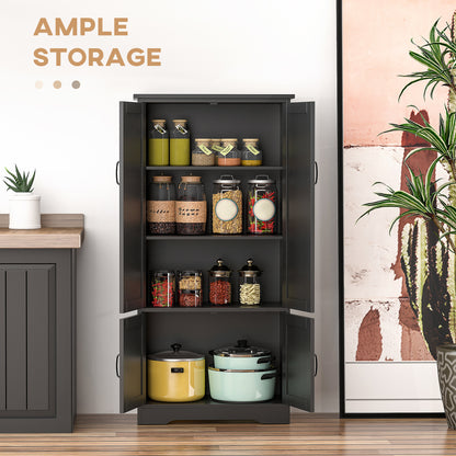 4-Door Storage Cabinet with Adjustable Shelves, 48" Tall Pantry Organizer, Black