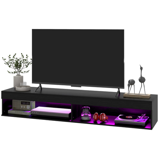 Wall-Mounted Floating TV Stand with LED Lights for 75" TVs, Black