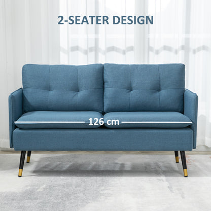 55" Button-Tufted Loveseat, Dark Blue