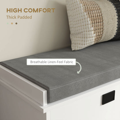 Upholstered Shoe Storage Bench with Flip Drawer and Side Rack for 6 Pairs, White