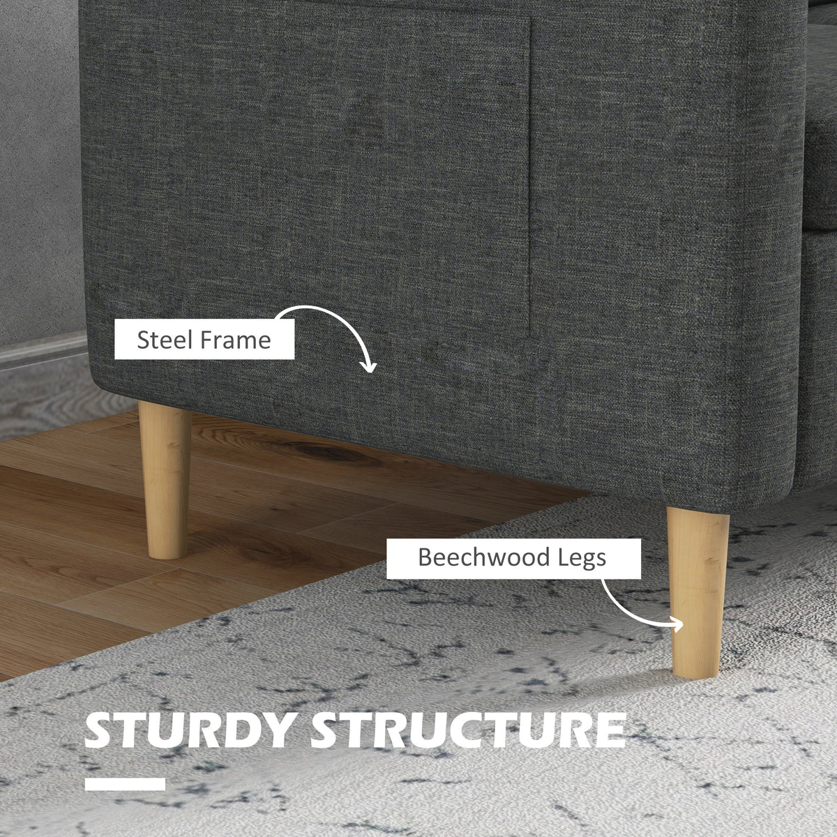 56" Two-Seat Sofa with Side Pockets, Grey