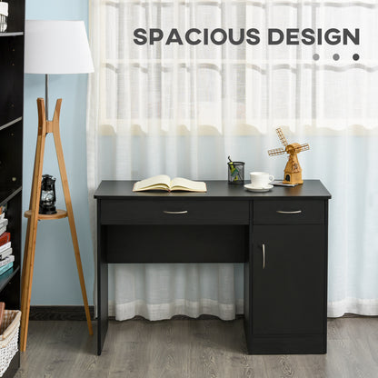 Computer Desk with Drawers and Adjustable Storage Shelf, Black