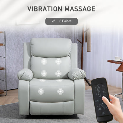 PU Leather Massage Recliner Chair with Swivel Base, Light Grey
