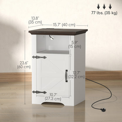 Side Tables with Charging Outlets, White (Set of 2)