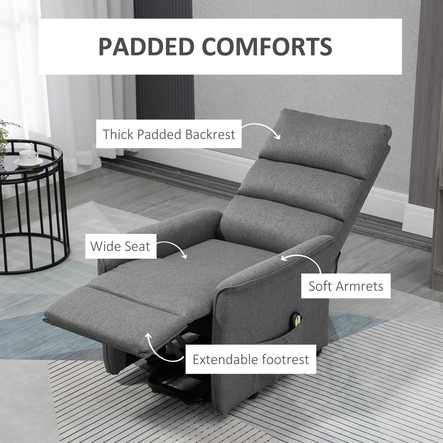 Power Lift Recliner Chair with Remote Control, Dark Grey