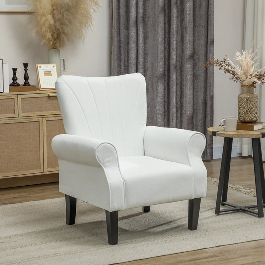 Fabric Wingback Accent Chair with Wood Legs, Cream White