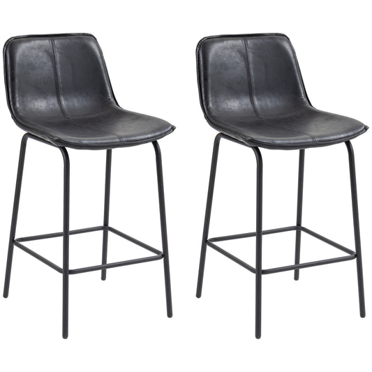 Counter-Height Bar Stools with Upholstered Seat and Metal Legs, Black (Set of 2)